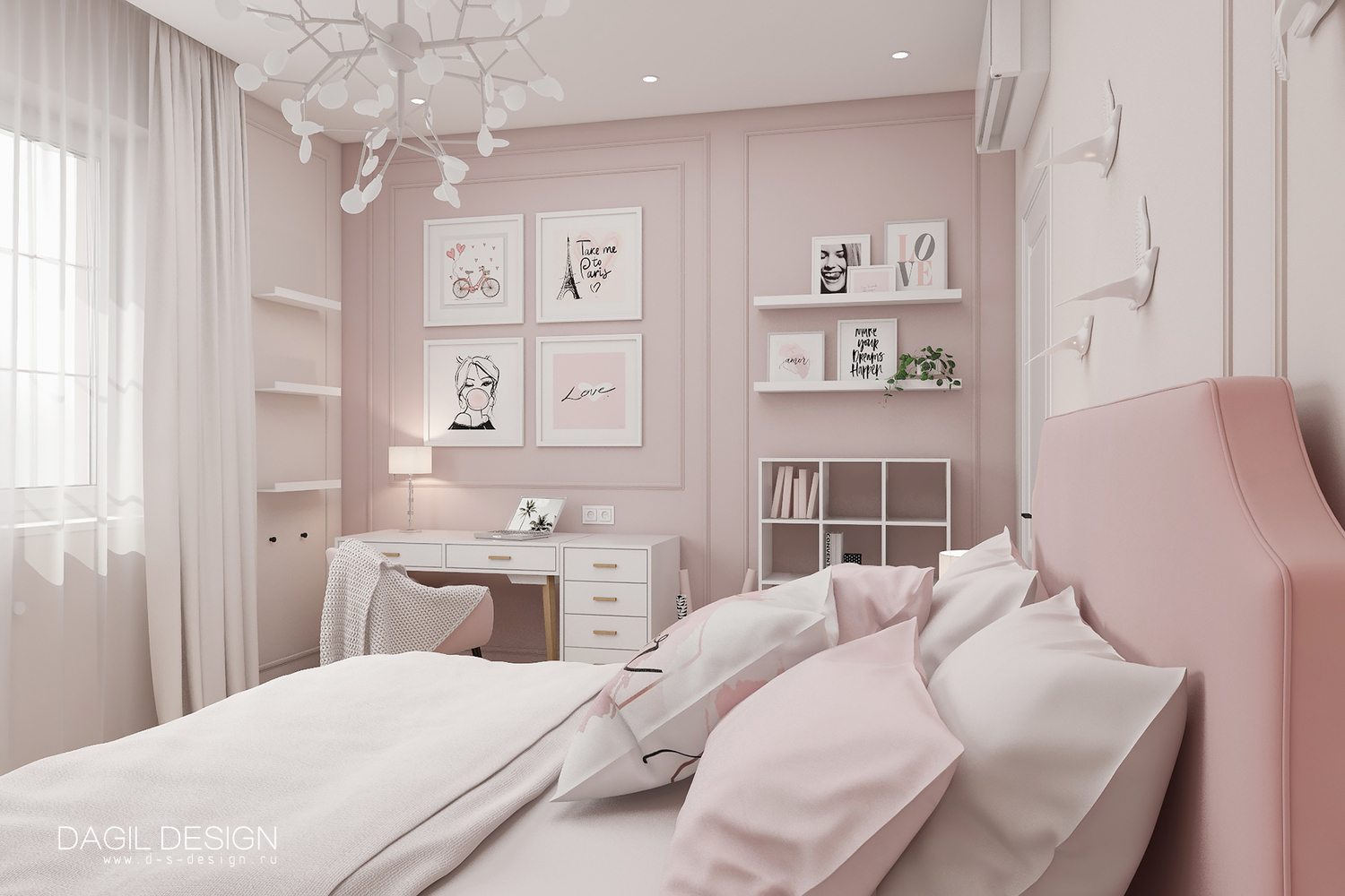 дизайн комнаты для девочки подростка в нежных розовых оттенках